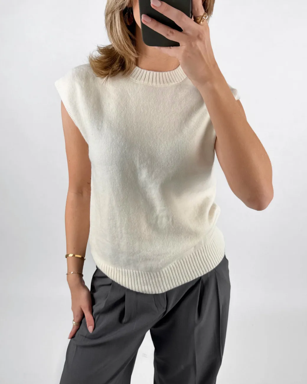 ALENA strikket vest, creme