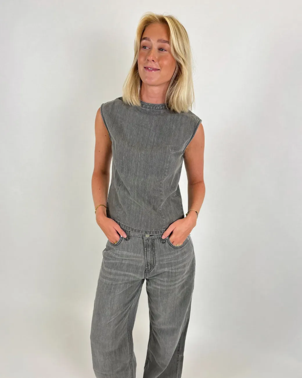 ANNIKA top denim, grå