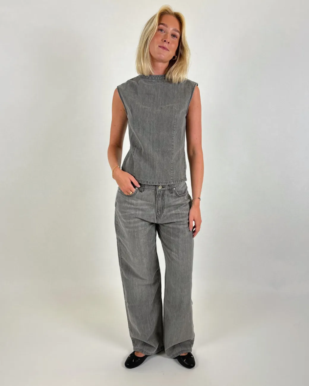 ANNIKA top denim, grå