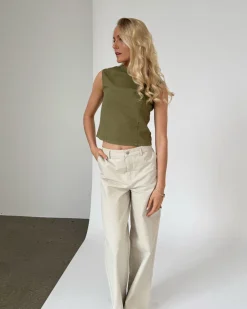 ANNIKA top med bindebånd, kaki