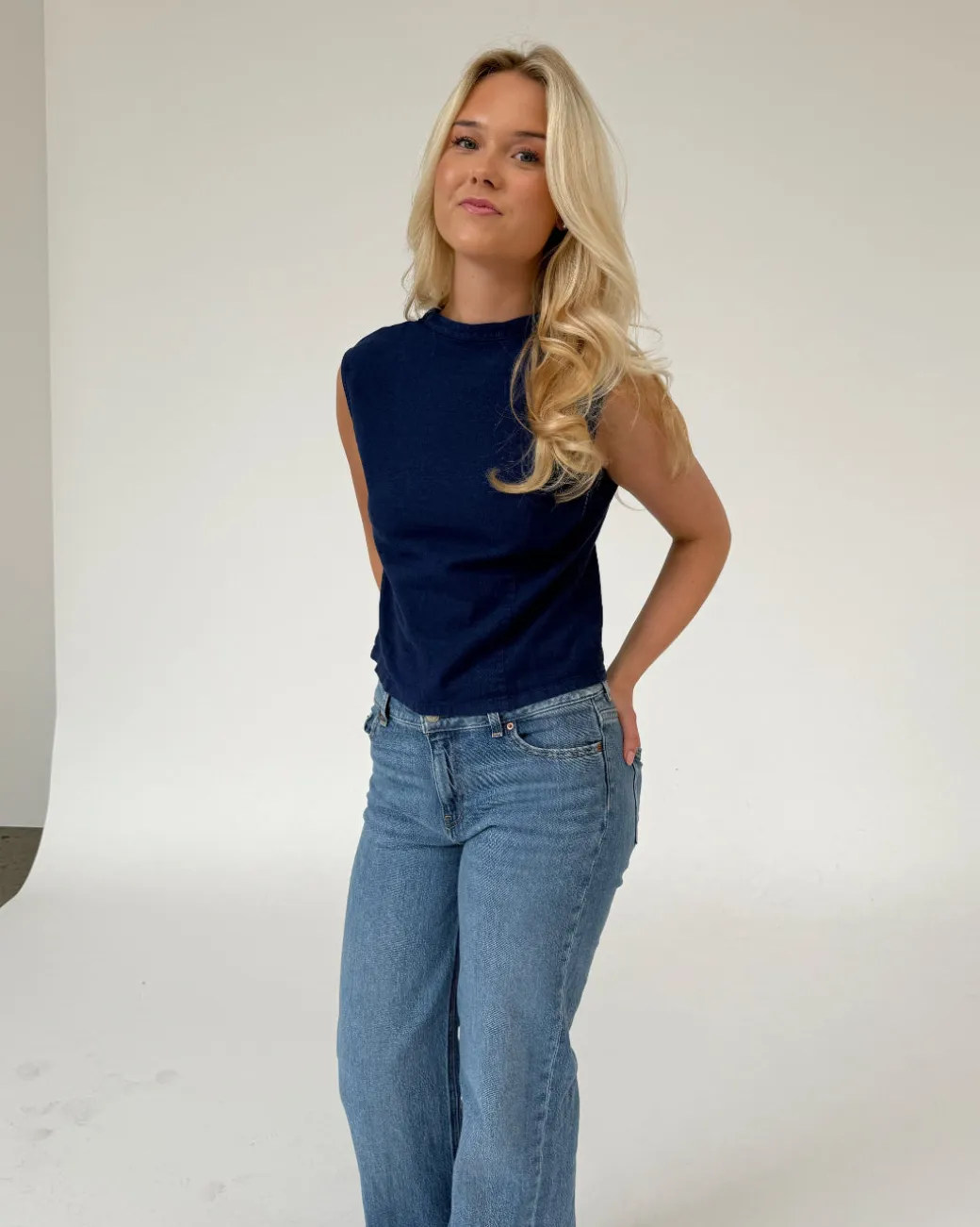 ANNIKA top med bindebånd, navy