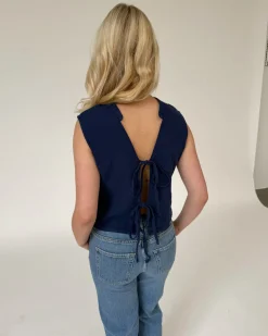 ANNIKA top med bindebånd, navy