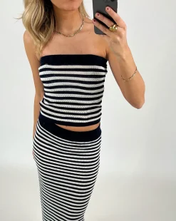 ATHENA top, navy/hvid