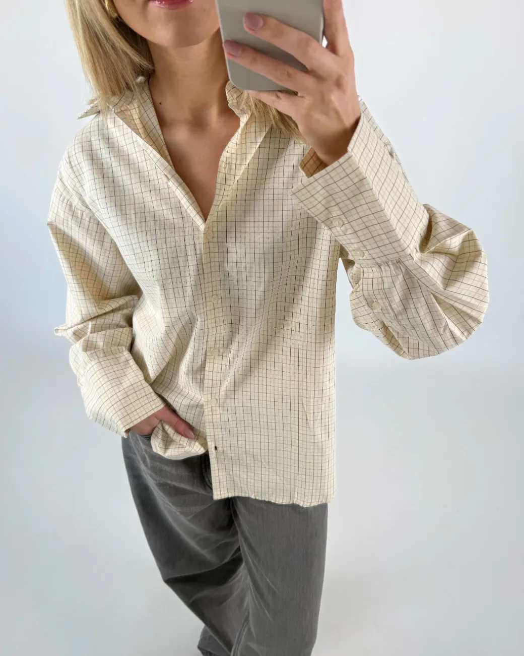 BELLA skjorte, creme ternet