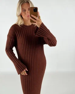 BELLE strik kjole, brun