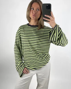 BIANCA oversized stribet long sleeve, grøn/brun