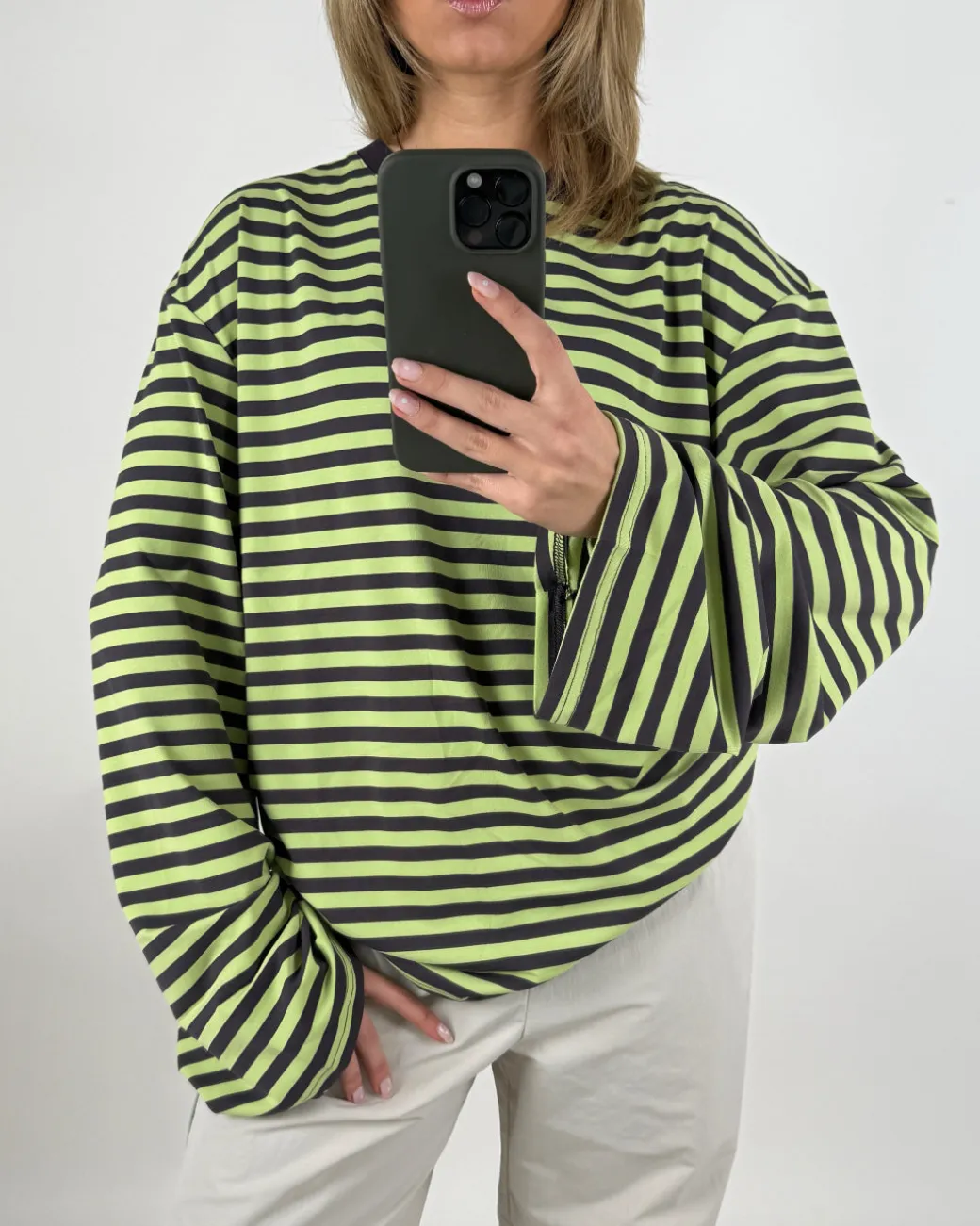 BIANCA oversized stribet long sleeve, grøn/brun