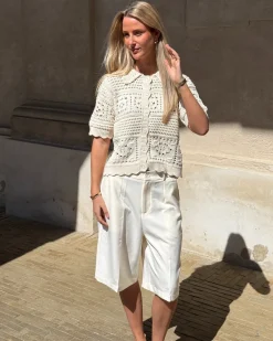BINDI kortærmet strik cardigan, creme