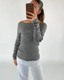 CAMINE off shoulder strik, grå