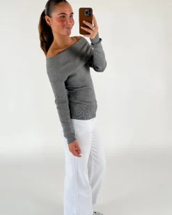 CAMINE off shoulder strik, grå