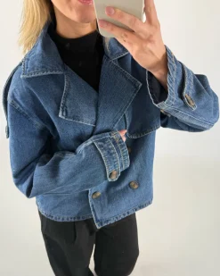 CARLIE kort trenchcoat, denim