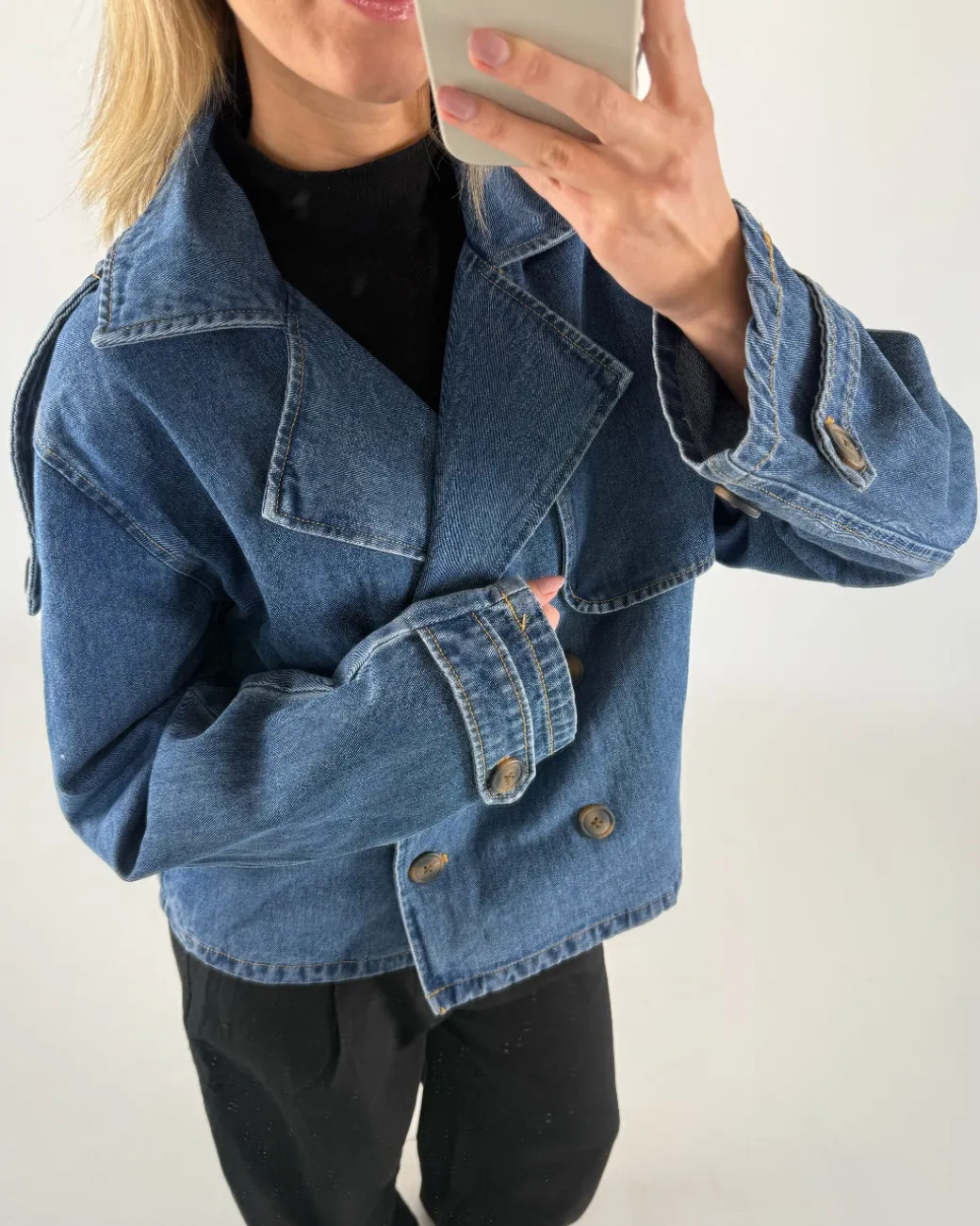 CARLIE kort trenchcoat, denim