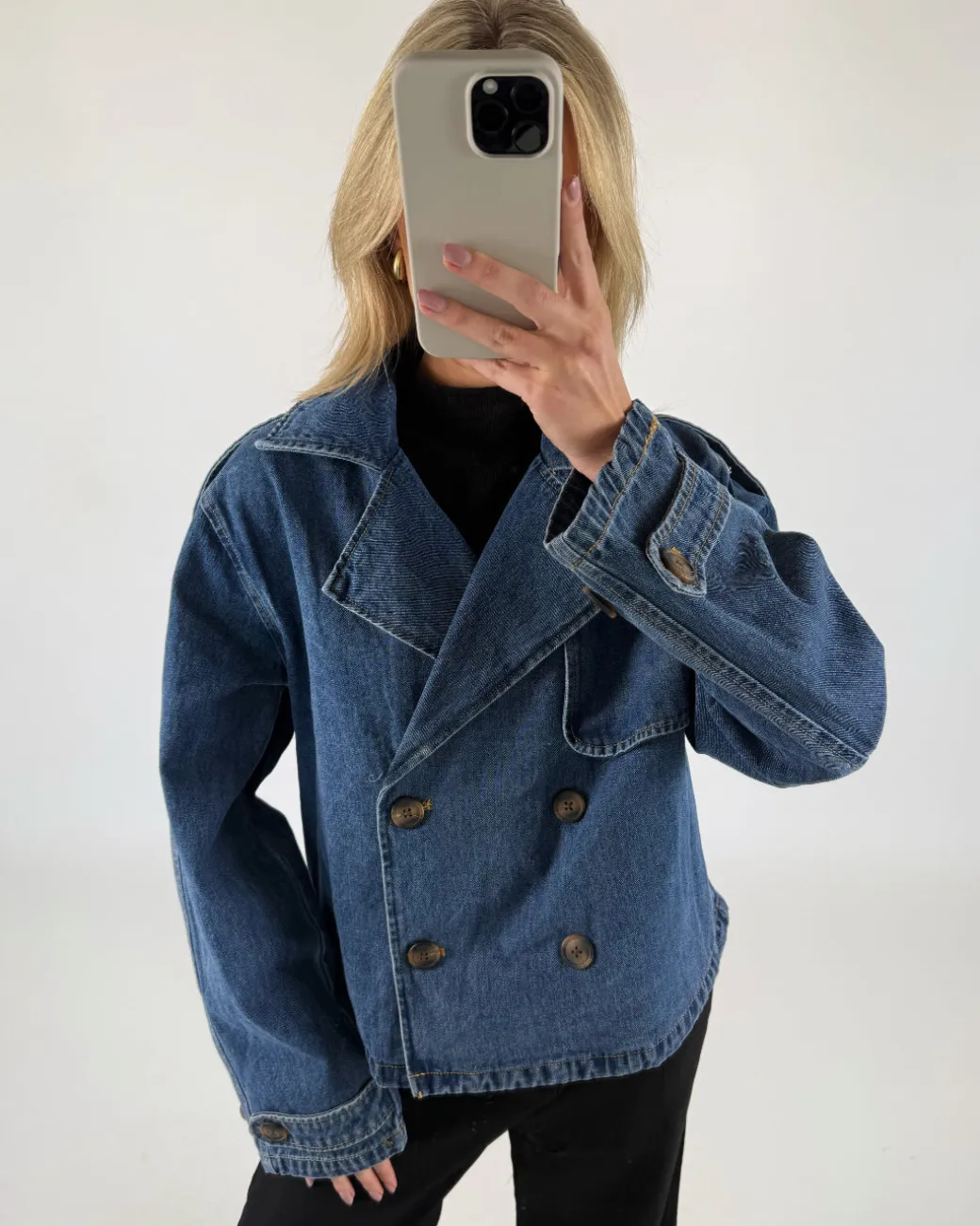 CARLIE kort trenchcoat, denim