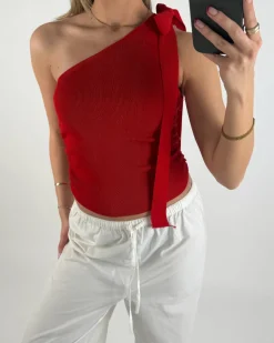 CASSIDY one shoulder top, rød