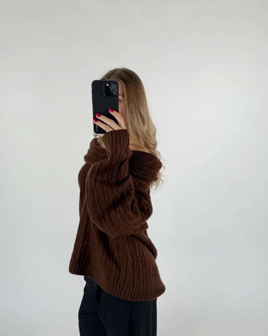 CIELO off shoulder strik, brun