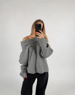 CIELO off shoulder strik, grå
