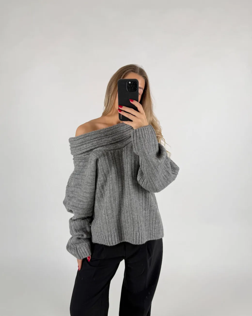 CIELO off shoulder strik, grå