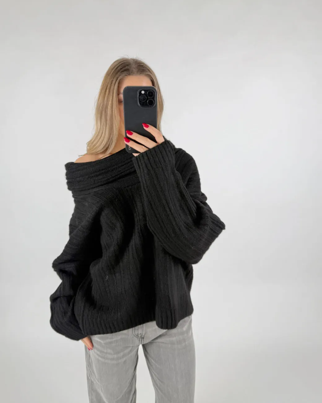 CIELO off shoulder strik, sort