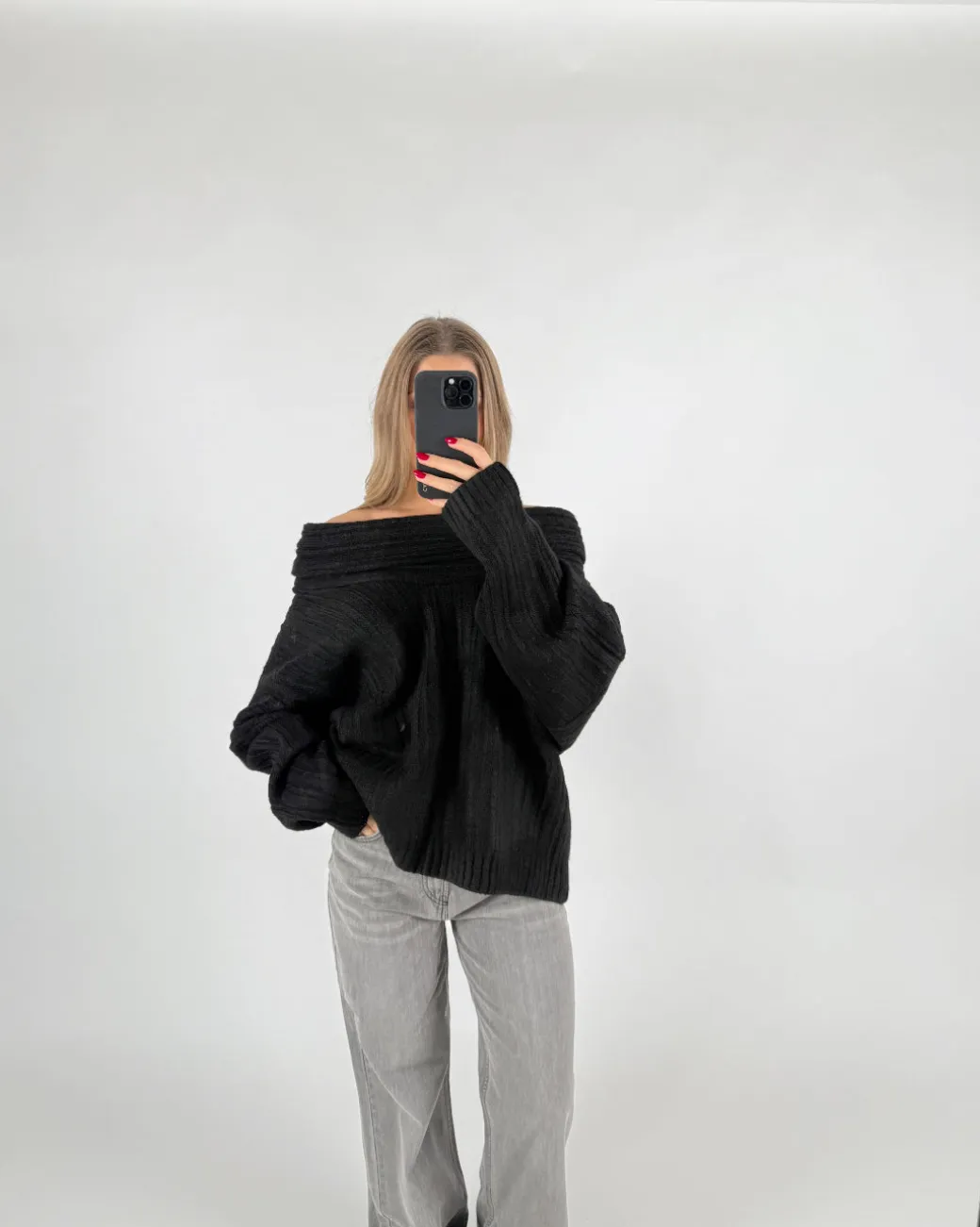 CIELO off shoulder strik, sort