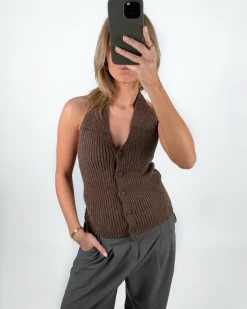 CYNTHIA strikket top, brun
