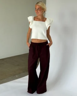 DANIA wide leg bukser, blomme