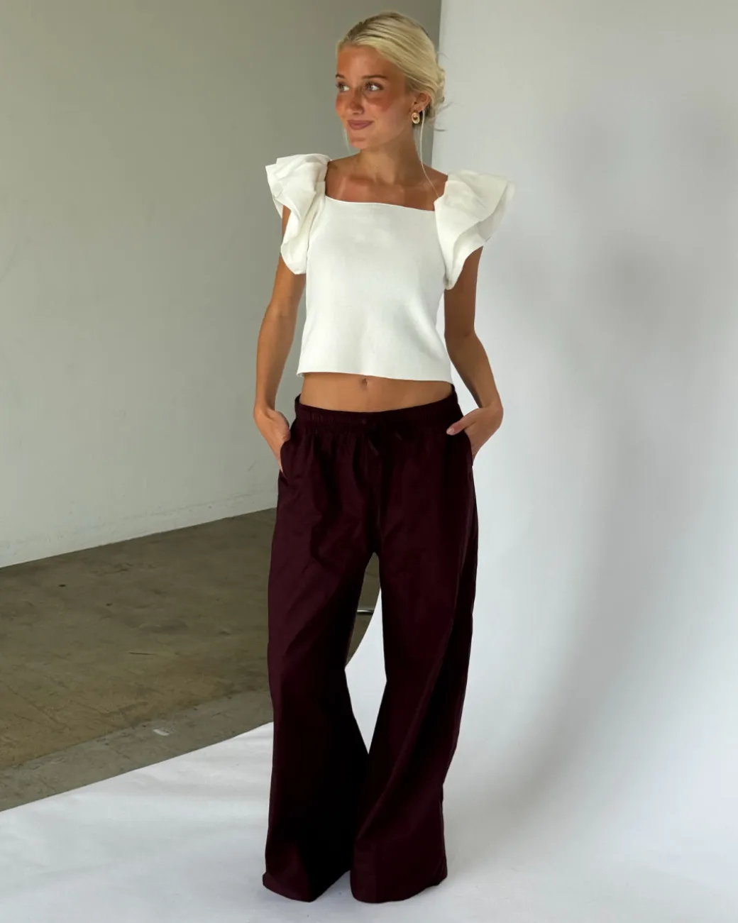 DANIA wide leg bukser, blomme