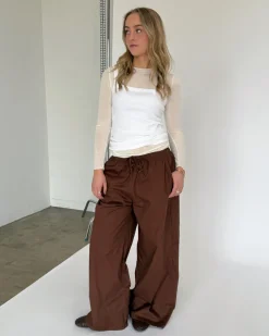 DANIA wide leg bukser, brun