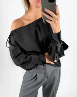 DAVINA one shoulder bluse, sort