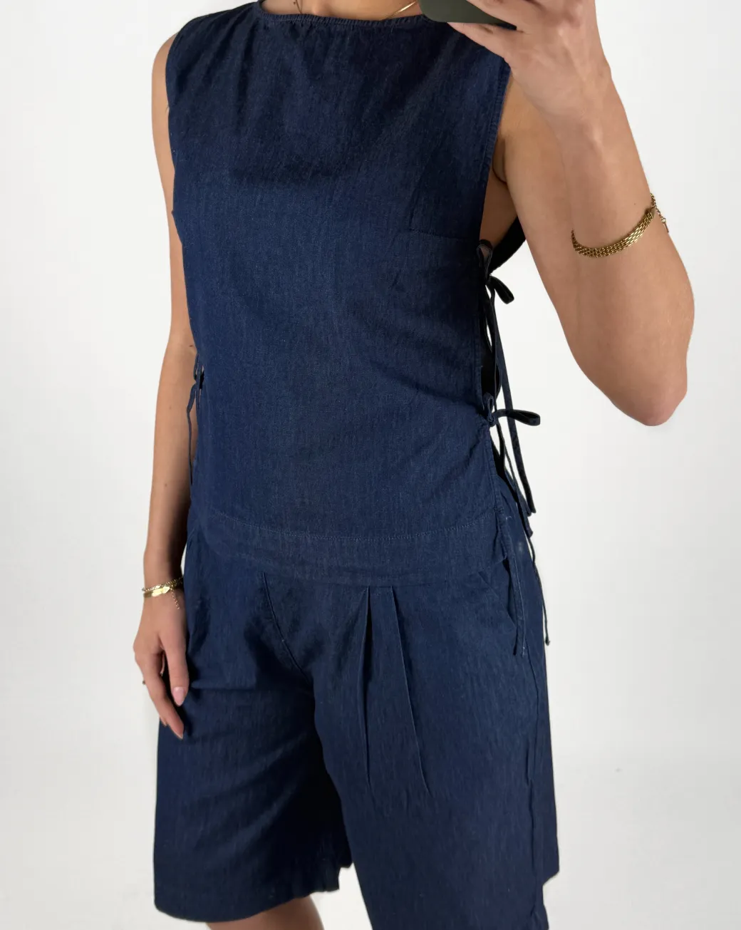 DEBBY top med bindebånd, navy
