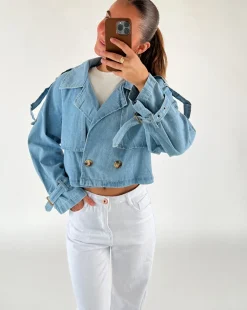 EDA kort denim trenchcoat, blå