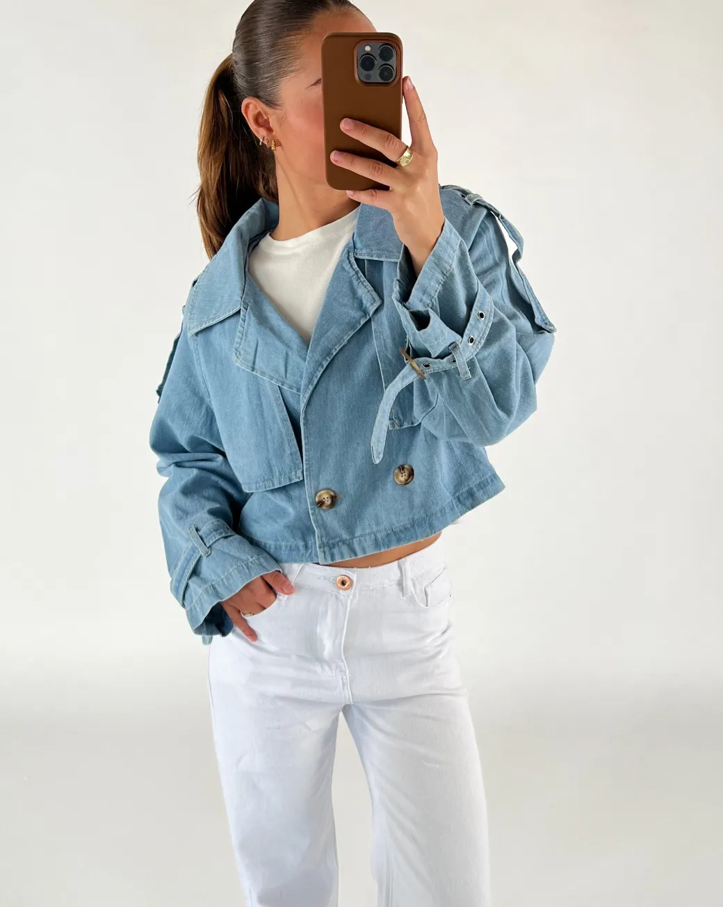 EDA kort denim trenchcoat, blå