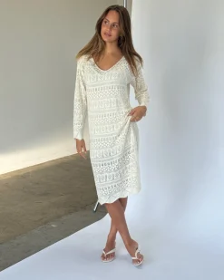 ELIZA strik midi kjole, creme