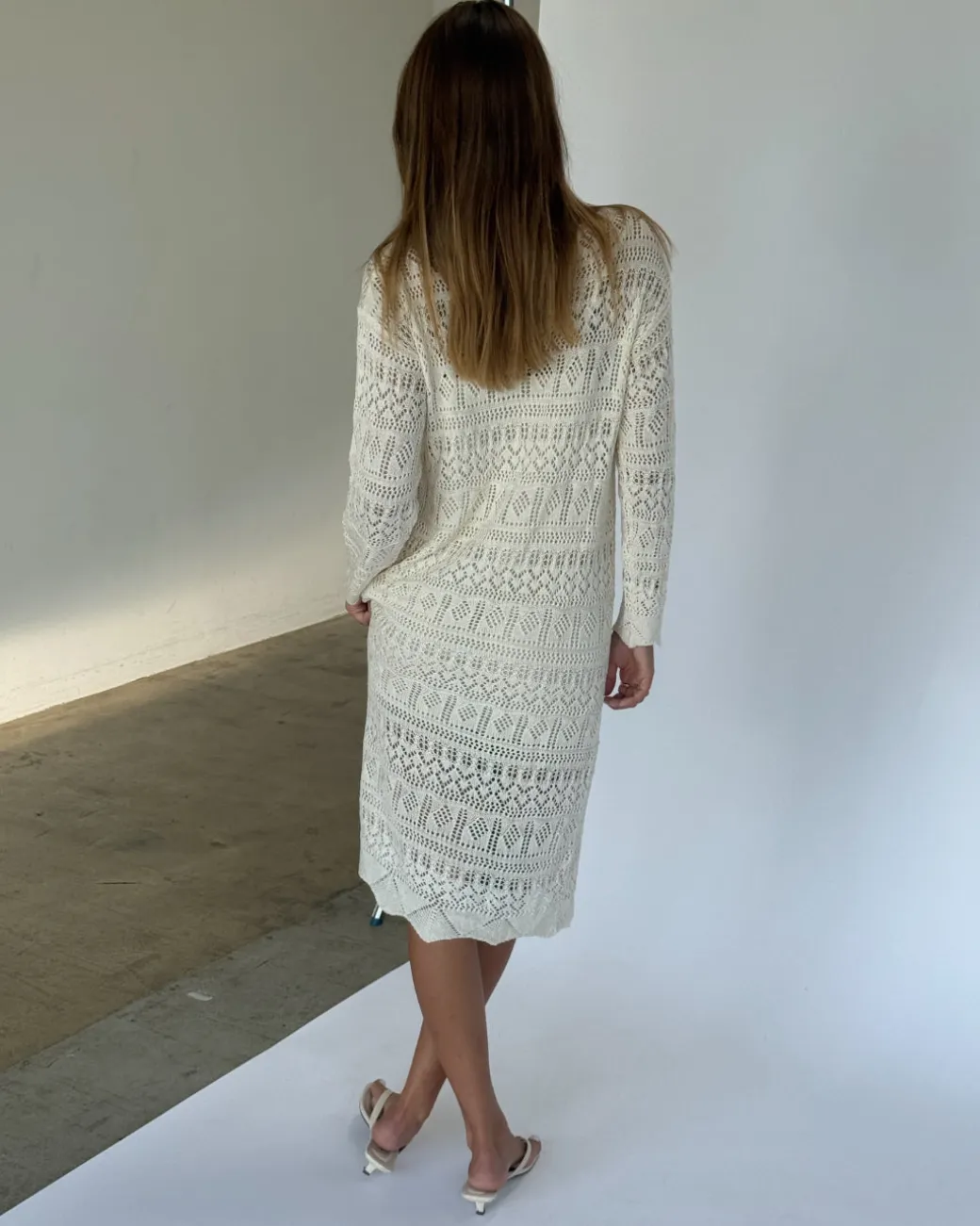 ELIZA strik midi kjole, creme
