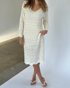 ELIZA strik midi kjole, creme