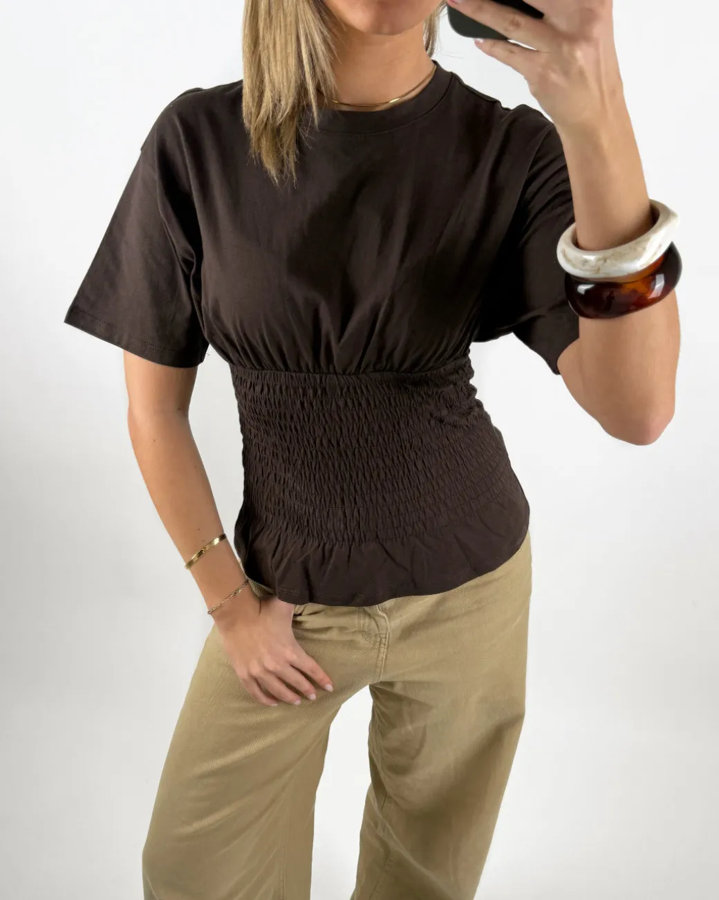 EVELYN smock t-shirt, brun