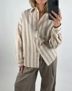 HANA stribet skjorte, beige