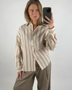 HANA stribet skjorte, beige
