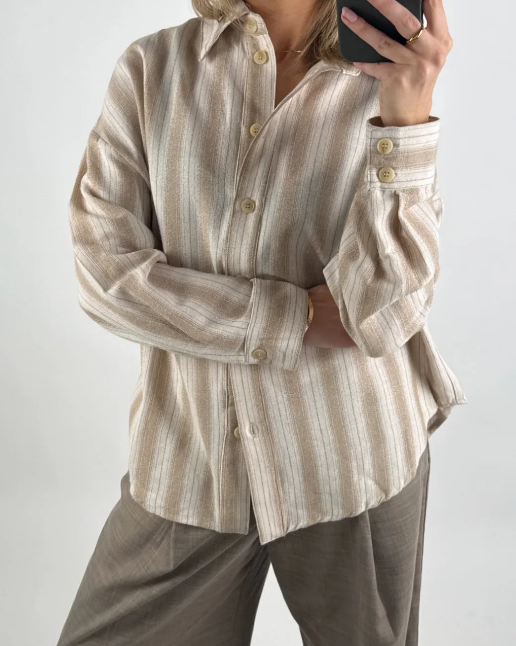 HANA stribet skjorte, beige