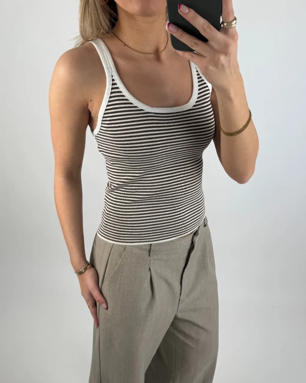 IRENE top, brun/hvid