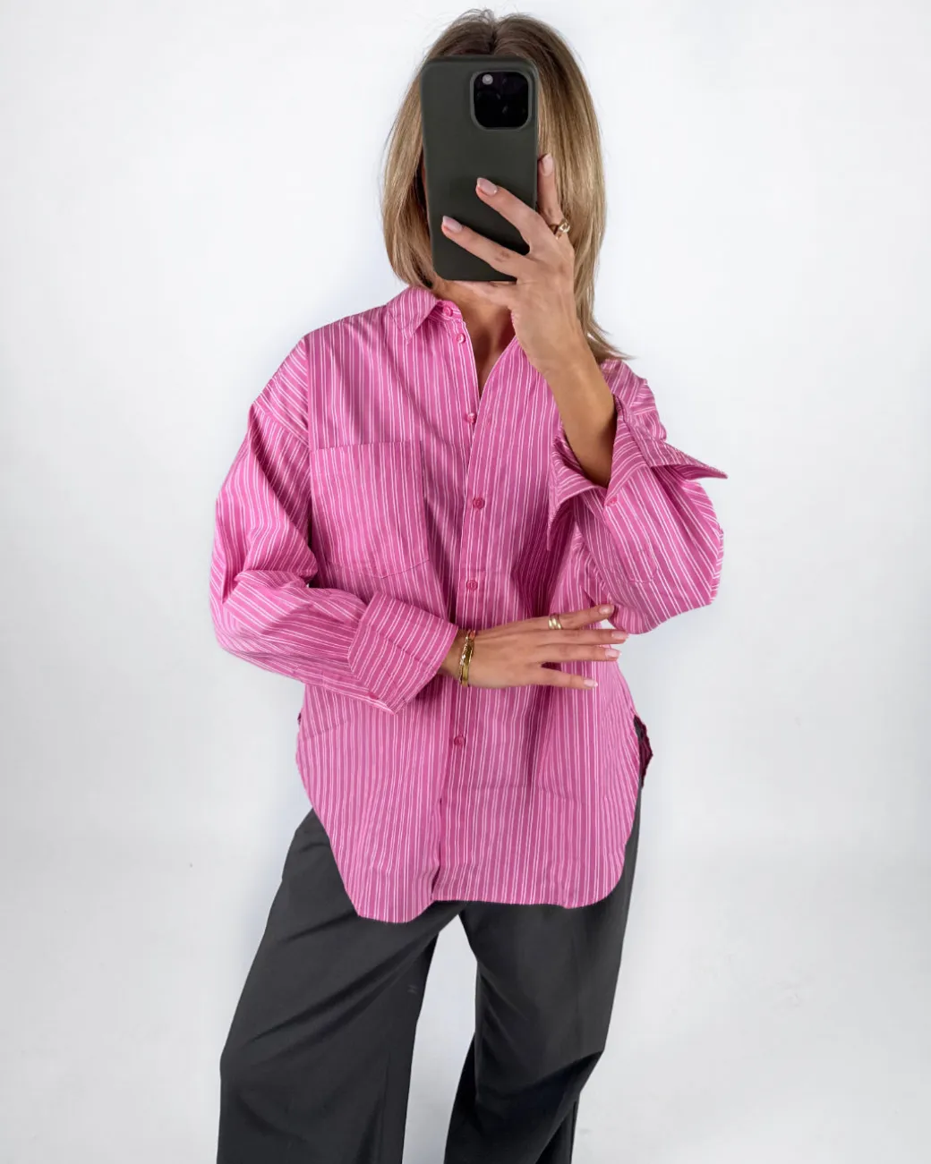 JAMIE skjorte, pink/hvid