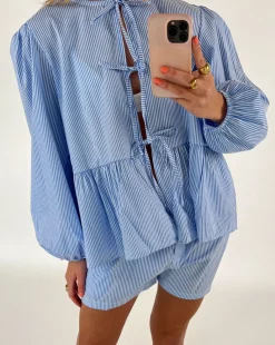 JOANNA bluse, blå/hvid