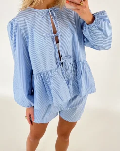 JOANNA bluse, blå/hvid