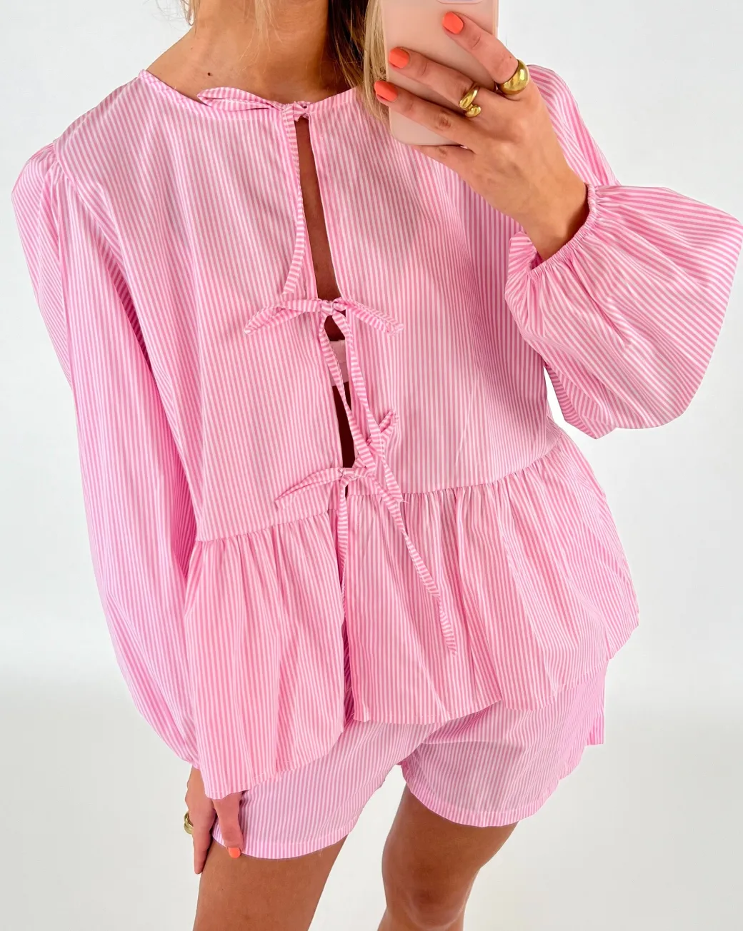 JOANNA bluse, lyserød/hvid