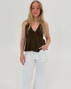 JOLENE halterneck top, brun