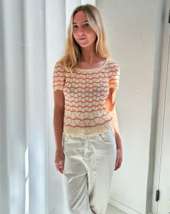 JYTTE strik top, creme/orange