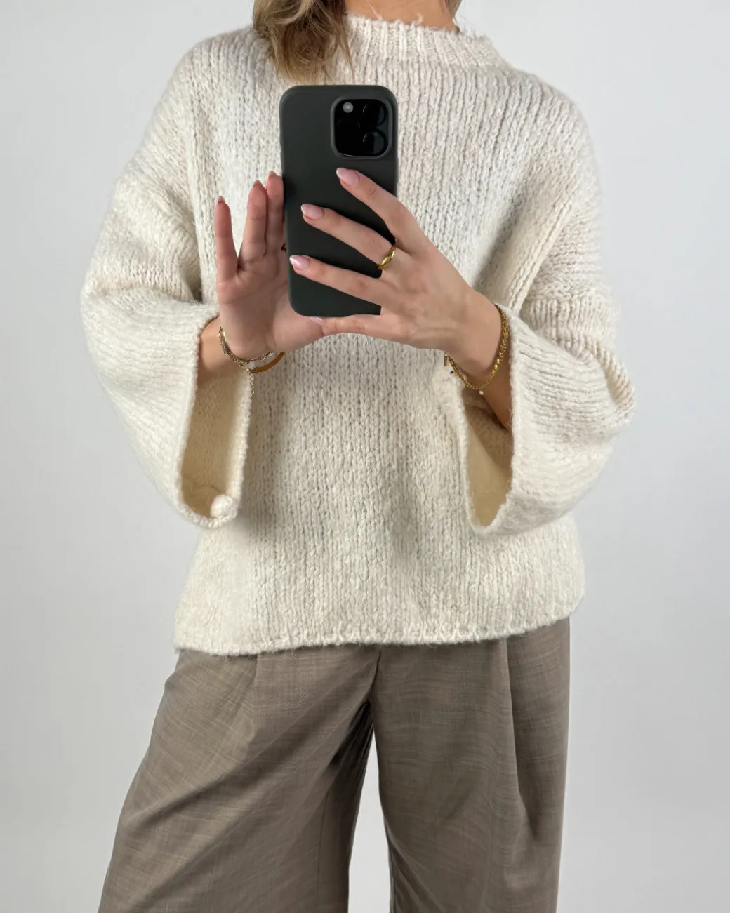 KEIRA langærmet strik, beige
