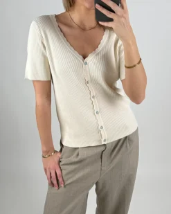 KELLY kortærmet cardigan, beige