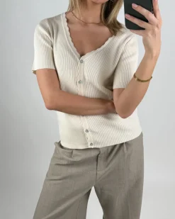 KELLY kortærmet cardigan, beige