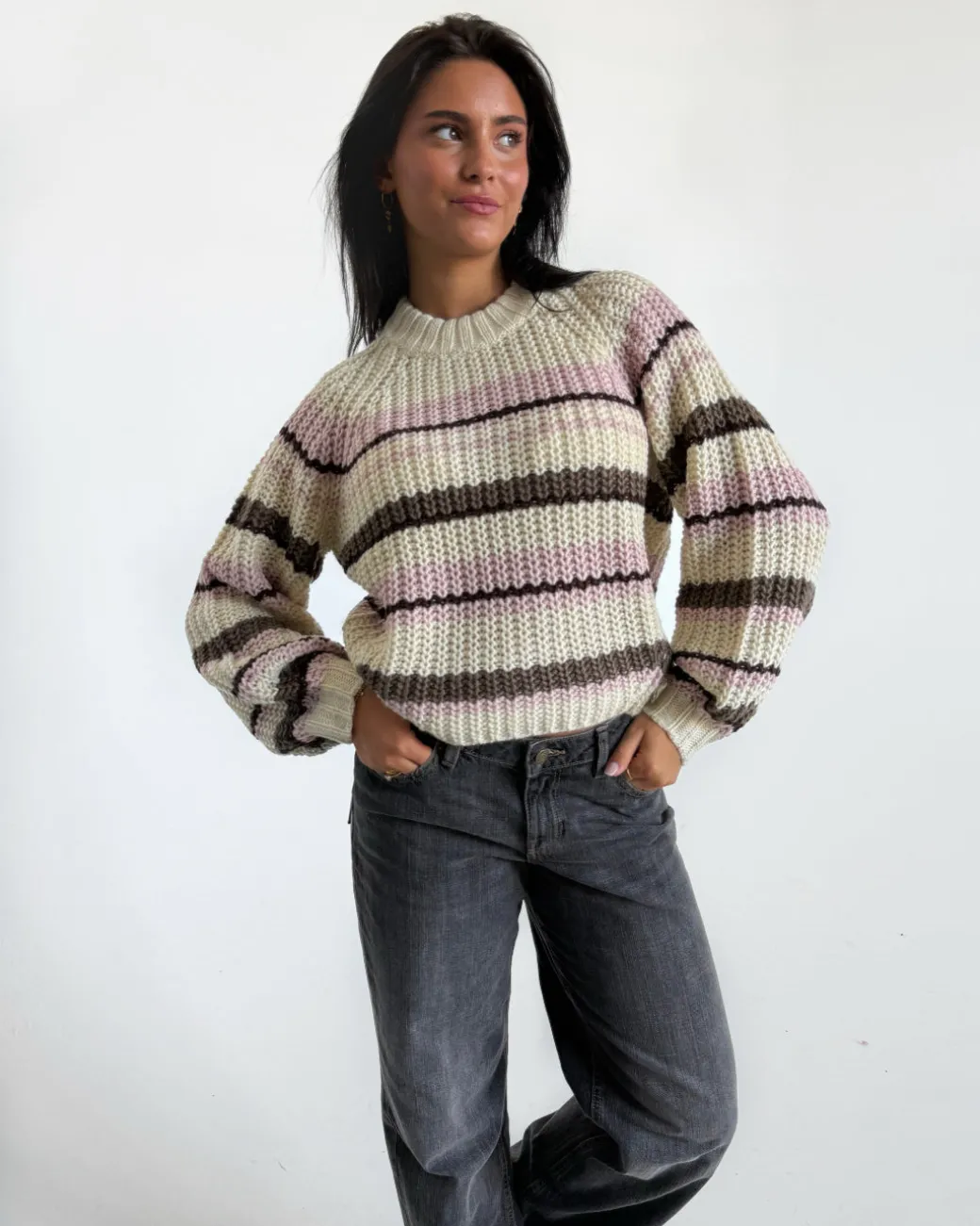 KELLY strik, creme/lyserød
