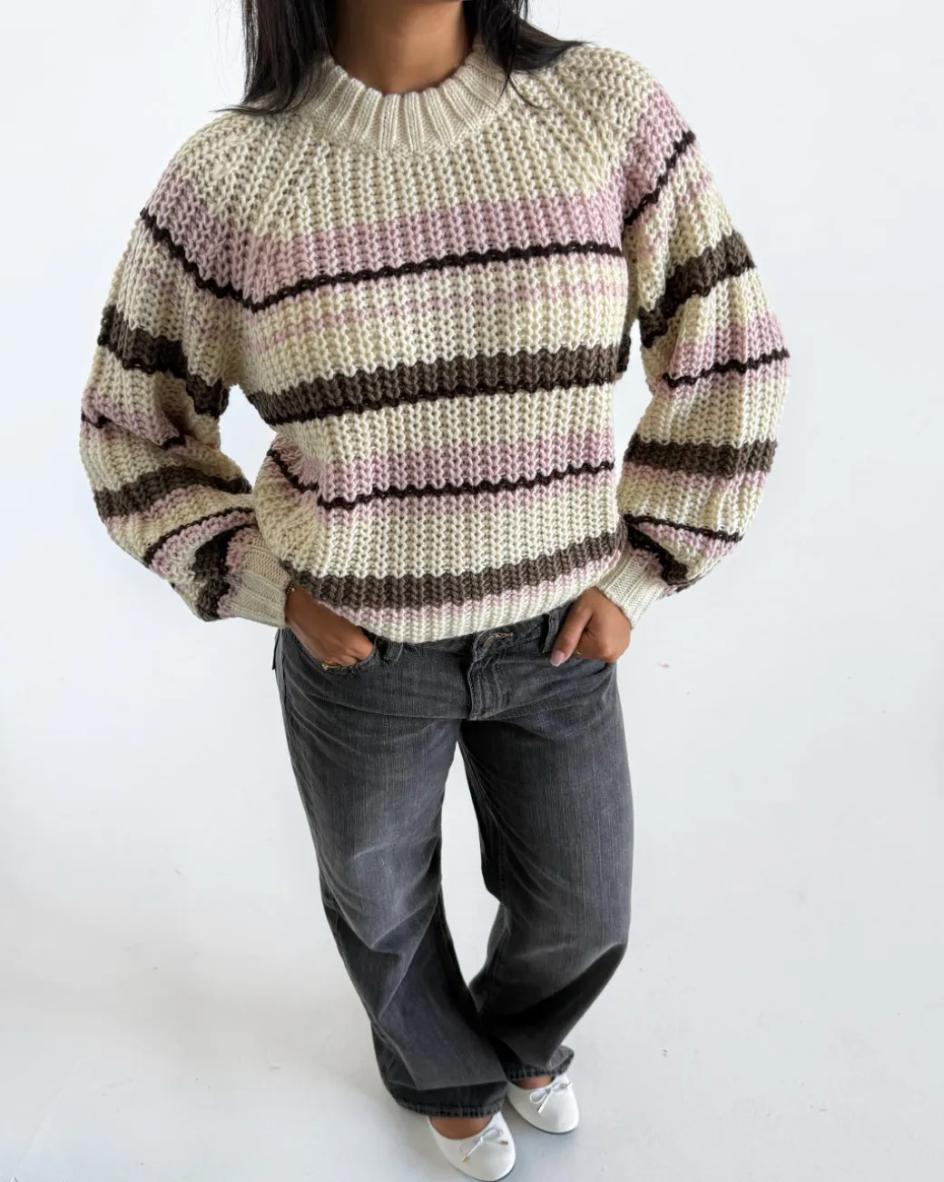 KELLY strik, creme/lyserød